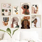 Черная Девушка Monstera цветок абстрактный Бохо настенная живопись холст скандинавские постеры и принты настенные картинки для декора гостиной