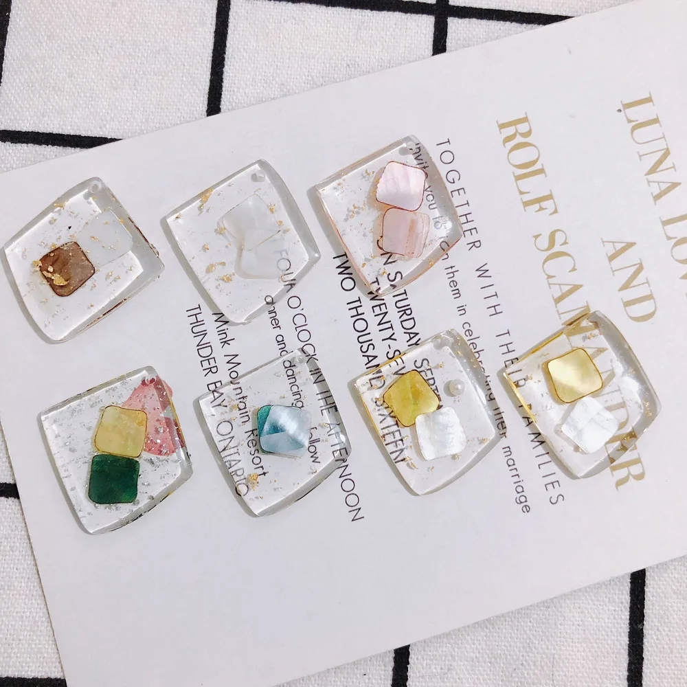 Подвеска в форме смолы из натуральной ракушки Золотая фольга материал для