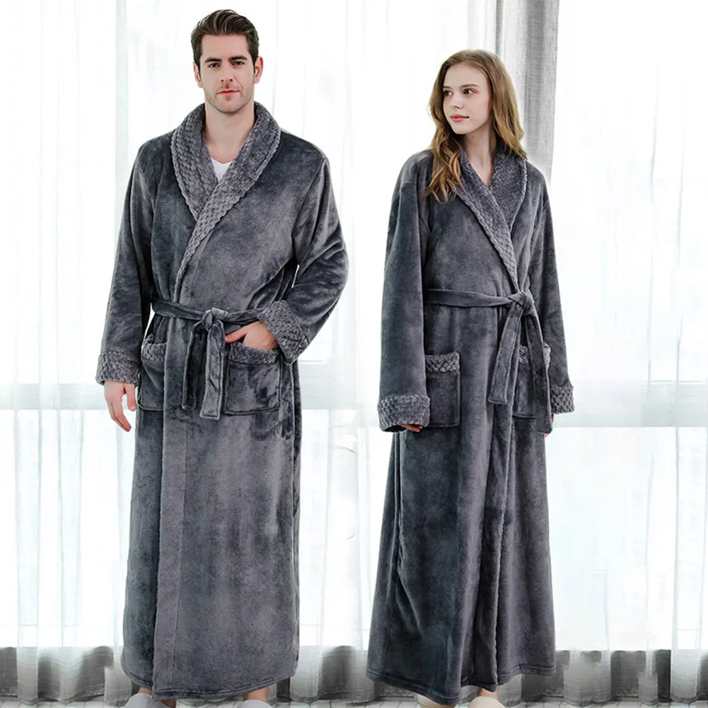 

Fashion Ankle Soft Couples Autumn Winter Long Sleeve With Pocket Home Comfortable Full Length Thickened Tie Closure Bath Robe