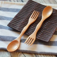 cathylin bamboo spork tableware portable fiber wooden fork spoon dual use beech dinnerware ot19060