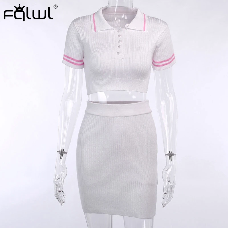 FQLWL ребристый трикотажный комплект из двух предметов женская летняя розовая