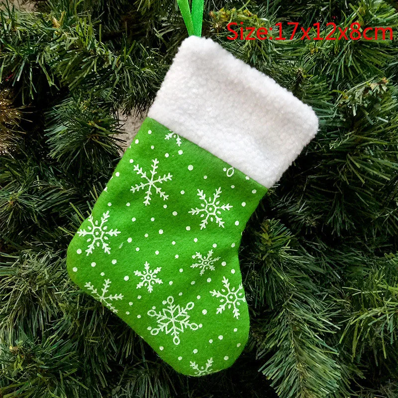 1PCs 17x12x8cm Green Рождественские носки с подвеской, ткань, Рождественская елка, лось, снежинка, орнамент, Рождественские узоры, вечерние украшения для дома, подарочный пакет - Цвет: 1PCs 17x12x8cm Green