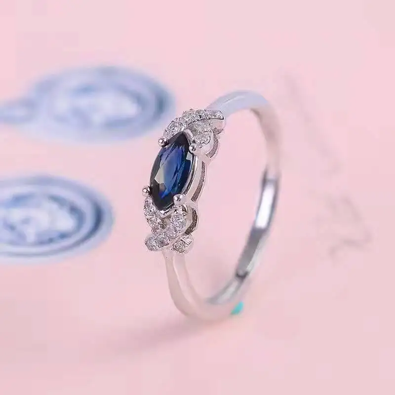 Модное женское офисное кольцо с натуральным китайским сапфиром 3 мм * 6 серебро 925