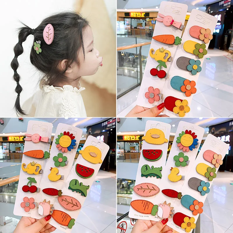 

5PCS New Fashion Girls Cartoon Fruit BB Clips Childrens Little Yellow Duck Hairpin headband Girls Sweet Korean Hair Accessories
