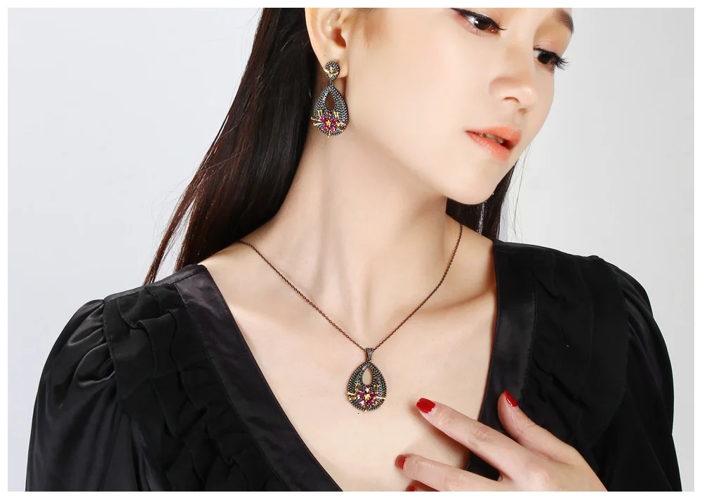 DreamCarnival1989 черный кулон ожерелье Винтаж Нео Готический полый цветок CZ колье Parure Bijoux Femme Прямая WP6485