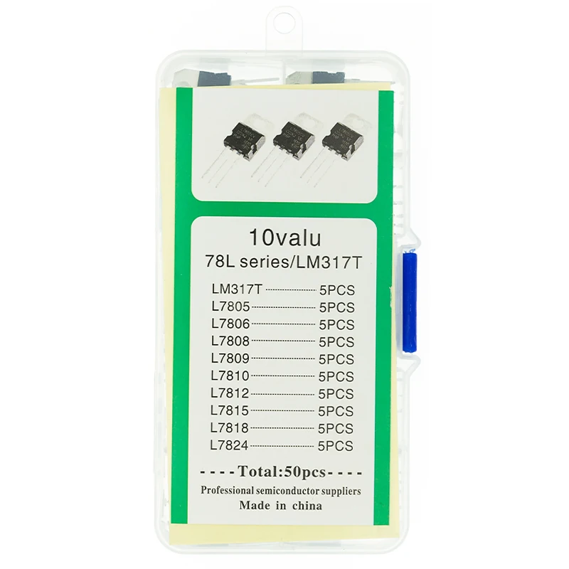 LM317T L7805 L7806 L7808 L7809 L7810 L7812 L7815 L7818 L7824 Transistor Assortment Kit 10value 50PCS Voltage Regulator Box | Электронные
