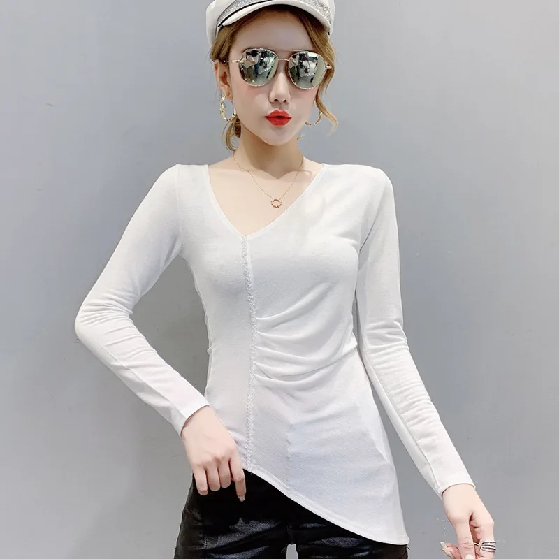 

Printed T Shirt Women Cropped Tops Tee long sleeve t Shirt Woman Clothing High Quality Black