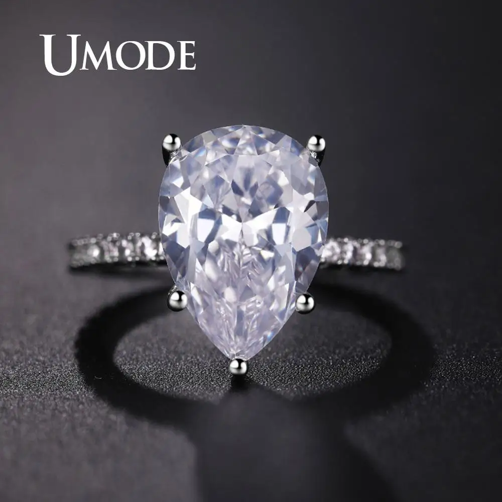 UMODE большие кольца с фианитом для Для женщин груша Lover девушки серебряные серьги женские Помолвочное, обручальное кольцо Модные украшения вечерние UR0577A