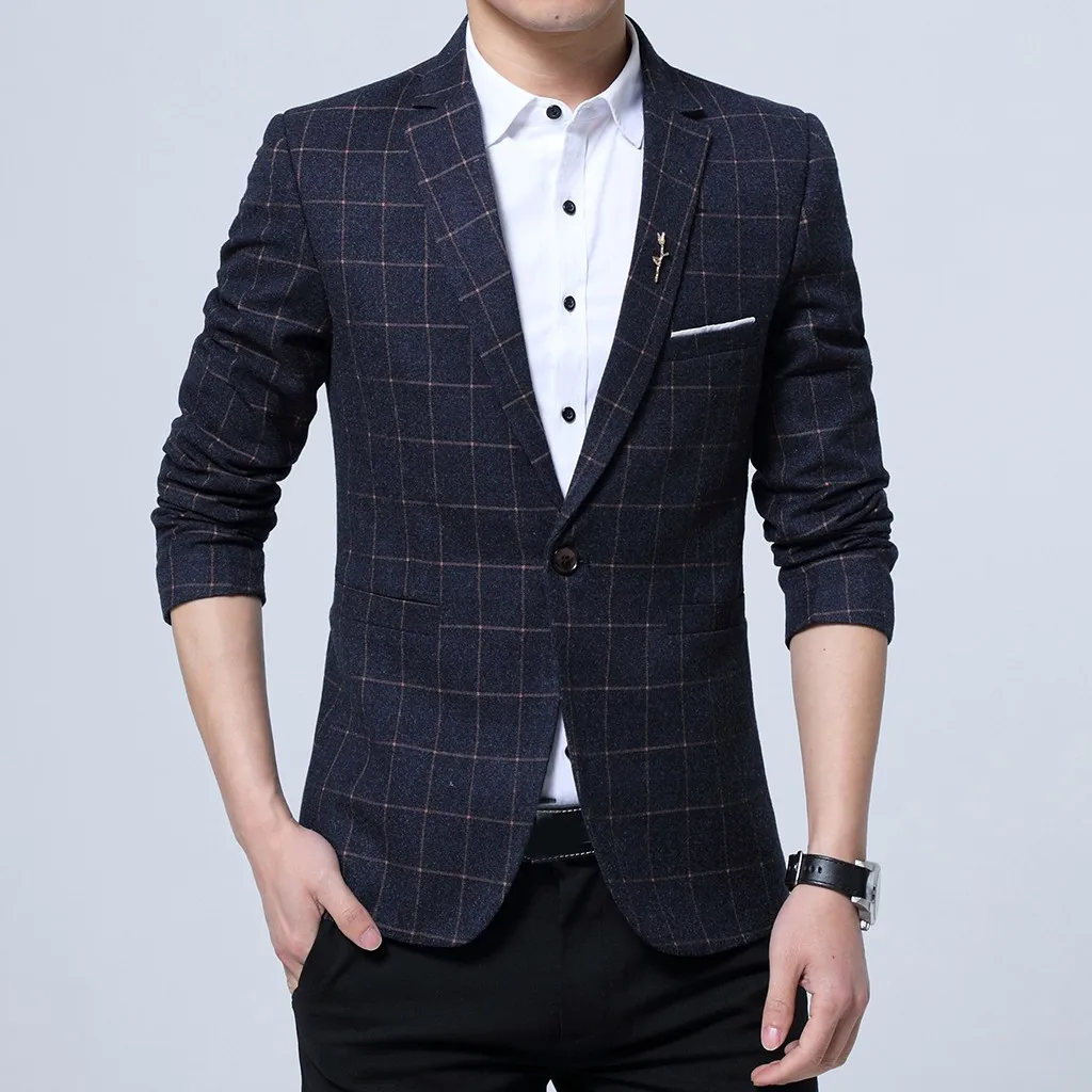 Мужской Блейзер в клетку куртка на одной пуговице деловой жакет блузка Осень