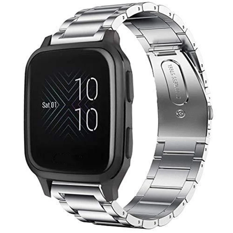 

Stainless Steel Bracelet Smart Watch Strap For -Garmin venu SQ Smart Watch Double Snap Buckle Solid Color Strap