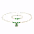 Набор украшений из пресноводного жемчуга, 8-9 мм, круглая форма, зеленый агат, ожерелье, серьги