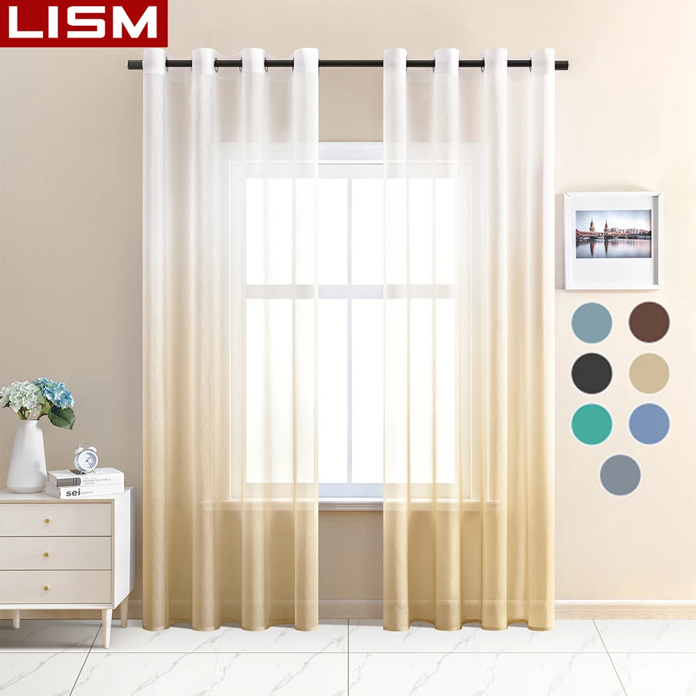 

LISM Gradient Color Tulle Sheer Curtains for Living Room Decoration Curtains for the Room Bedroom Kitchen Voile Organza Curtains
