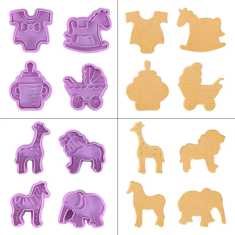 

4pcs Easter DIY Dessert Tool Milk Bottle Trojan Horse Elephant Giraffe Biscuit Fondant Cake Tool Holiday Theme Party Decoration