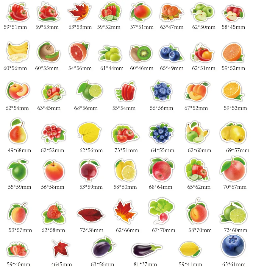 

50/100pcs Fruits Vegetables Stickers Pack Car Laptop Motorcycle Suitcase Fridge Guitar Notebook Decor DIY Toys