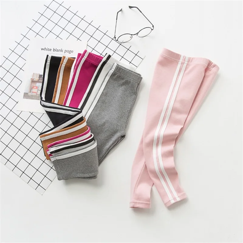 

Kids Girls Autumn Leggings Side Striped Elastic Pencil Pants Trousers