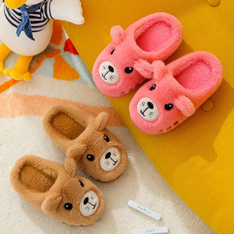 

Cartoon Cute Children's Cotton Slippers Girls Foreign Style Warm Home Indoor Non-slip Fur Cotton Slippers Boys Furry Slippers