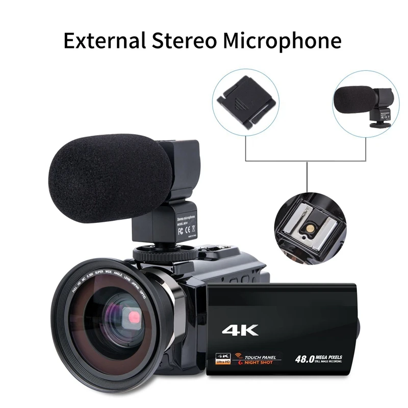Top Video Camera Camcorder 4K Ultra Hd Digital Wifi 48.0Mp(Interpolation) 3.0 Inch Press Screen 16X Zoom Recorder | Электроника