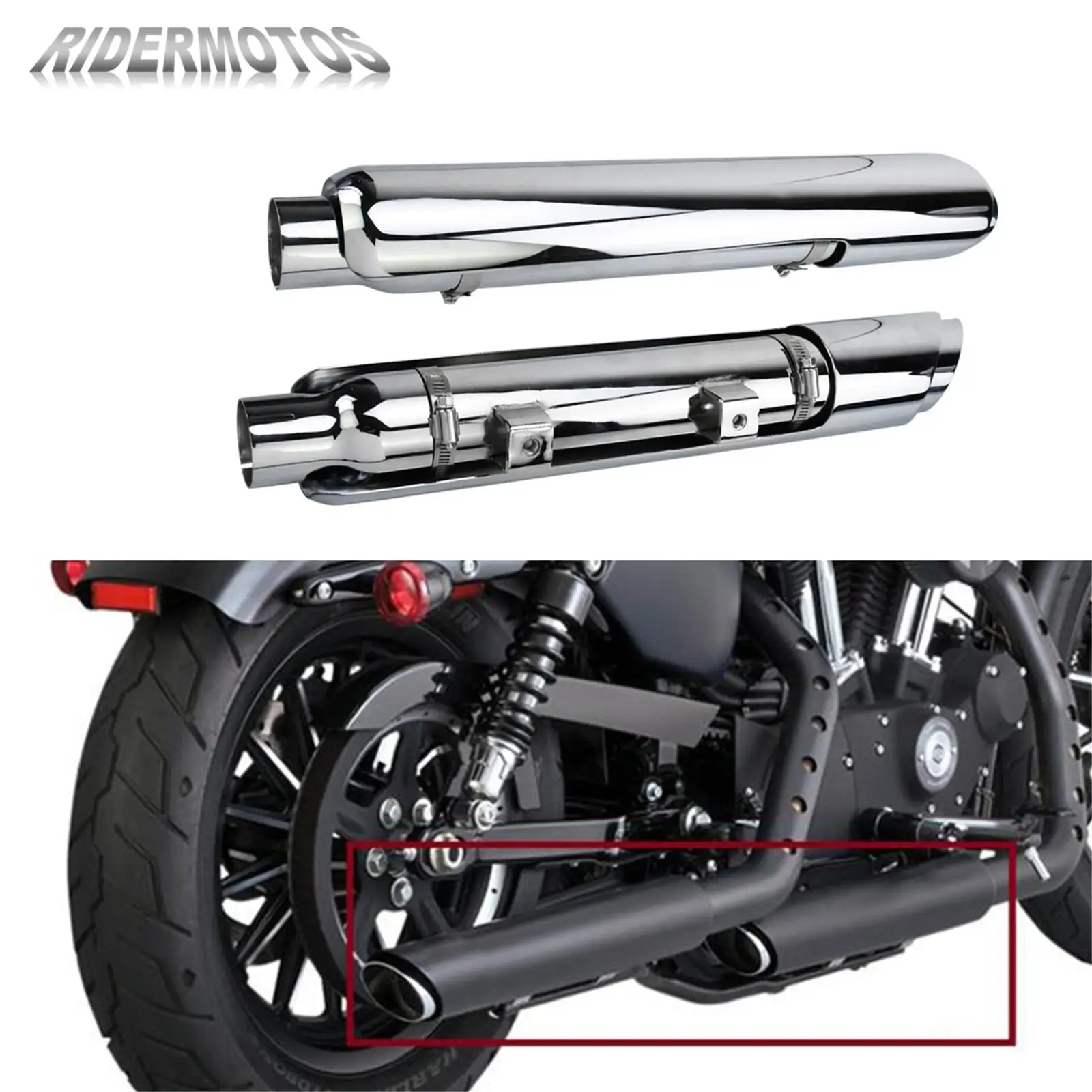 

Motorcycle Slip-On Mufflers Exhaust Pipes W/ Heat Shield Chrome For Harley Sportster Superlow XL 1200T Seventy-Two Iron 2014-Up
