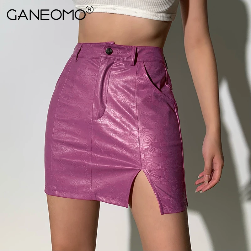 

Облегающая Юбка из искусственной кожи, Клубная одежда для женщин, новинка 2021, пикантная облегающая короткая юбка-карандаш с высокой талией, ...