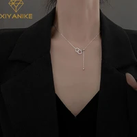 xiyanike silver color two circles cross collar shiny zircon necklace pull out design exquisite wedding jewelry for women