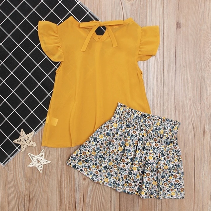 Милые детские комплекты из 2 предметов шифоновый топ без рукавов для девочек