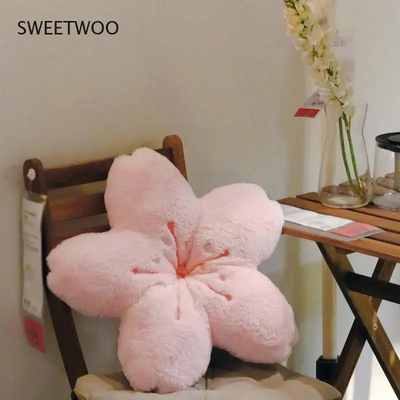 

Ins Pink Cherry Petals Pillow Girl Bedroom Living Room Decor Bay Window Floor Seat Cushion Plush Tatami Cherry Blossom Cushion