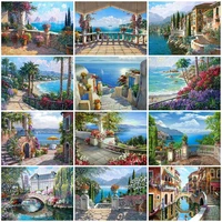 diamond embroidery seaside town diamond painting full square round drill scenery picture of rhinestone home decoration