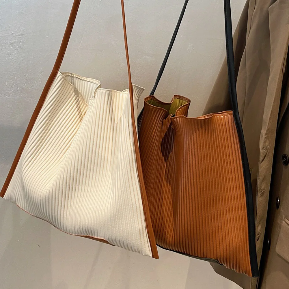 

Vintage Women Leather Shoulder Bags Temperament Stripe Ladies Shopping Crossbody Bag Large Capacity Handbags