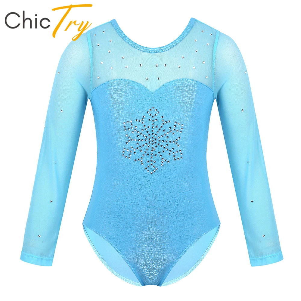 

ChicTry детские танцевальные костюмы с длинными рукавами Стразы снежинки тюль Сращивание балетные танцевальные выступления костюм гимнастич...