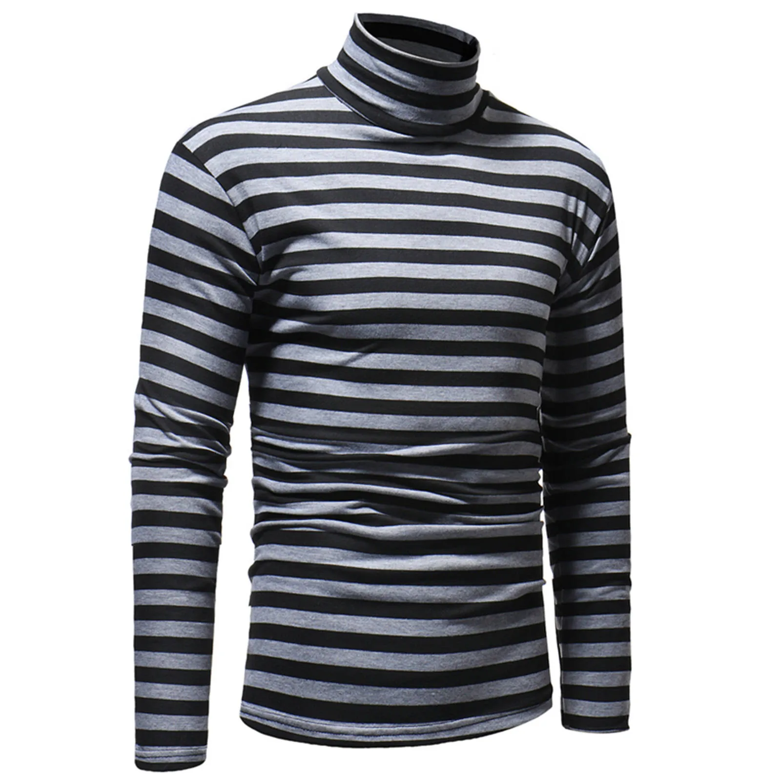 Мужская Осенняя полосатая футболка с длинным рукавом водолазка принтом пуловер