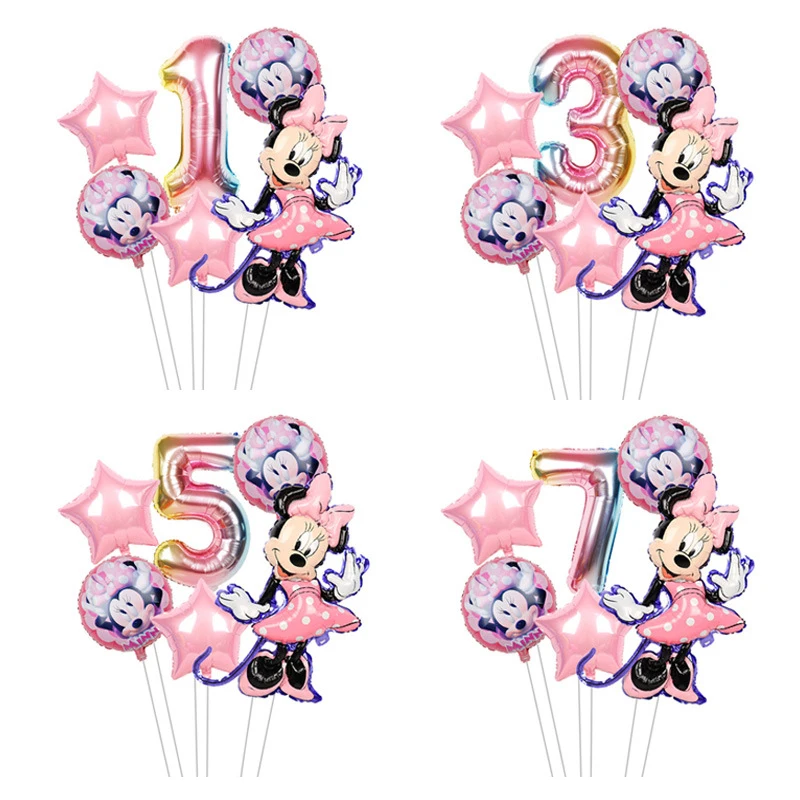 

Minnie Mouse Foil Balloons Mickey 1st Birthday Party Decorations Kids Ballon Number 1 Globos Baby Shower Confetti Latex Ball Toy