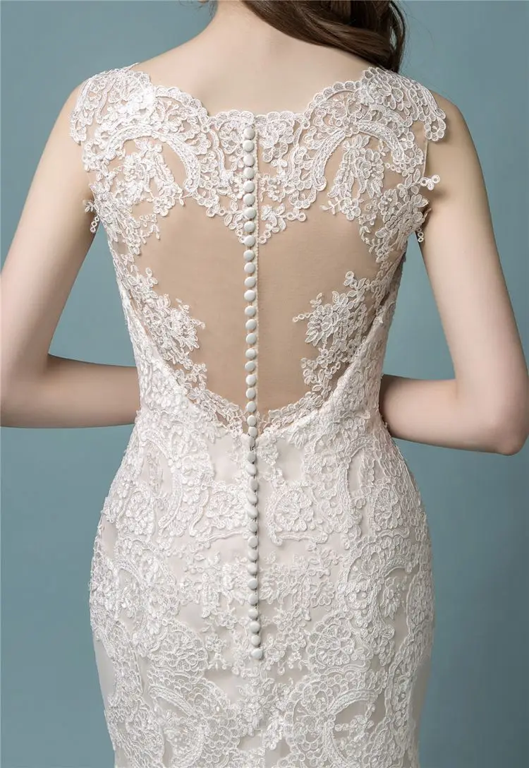

Vestido De Novia 2020 Mermaid Wedding Dresses Appliques Lace Bridal Dress Elegant V-Neck Wedding Gowns Sleeveless Robe De Mariee