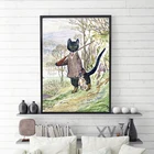 Kitty in сапоги, искусство стены, винтажный постер, Ретро Печать на холсте, картина для детской комнаты, украшение для дома