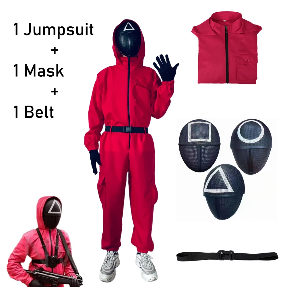 

Комбинезон мужской/женский красный с карманами, Свободный Повседневный однотонный Ромпер в стиле игры кальмар, костюм для косплея на Хэлло...