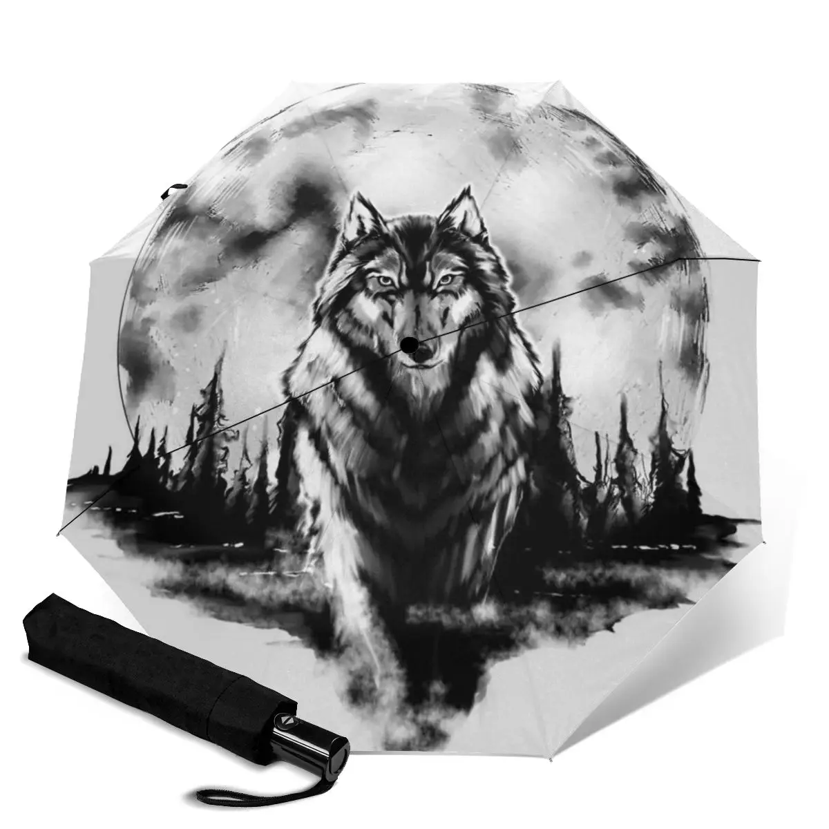 

Ветрозащитный автоматический складной зонт HUAZI для мужчин и женщин, «волк Фэнтези», уличный зонт от солнца для мужчин и женщин