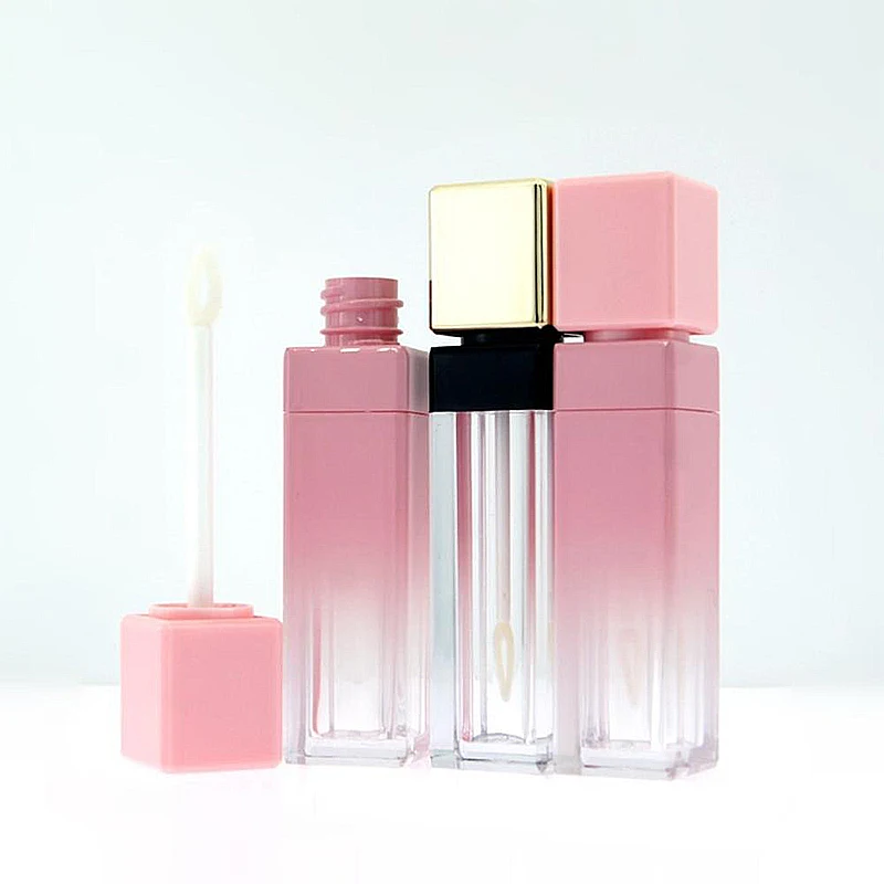 

10ml ABS Square Gradient Pink Lip Gloss Tube Empty Refillable Plastic Lipstick Lip Balm Bottle Wand Tube Mascara Brush Container