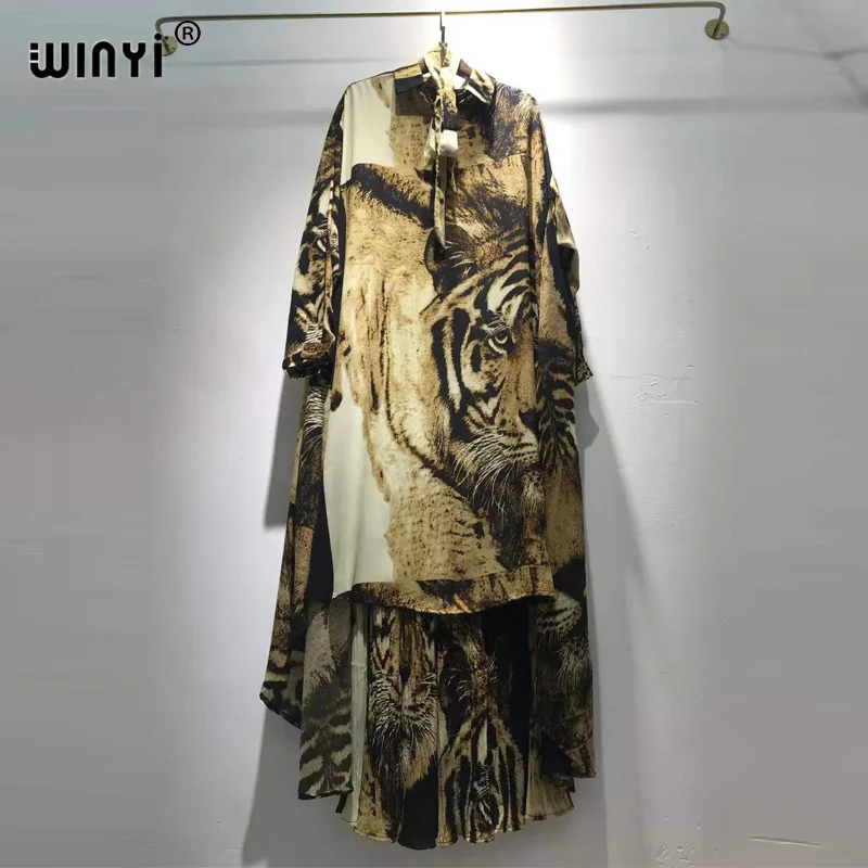 

Africa two-piece suit Bohemian Printed Over Size V-neck Batwing Sleeve Dress Women Elastic Silk Floor Length New Fashion Tide