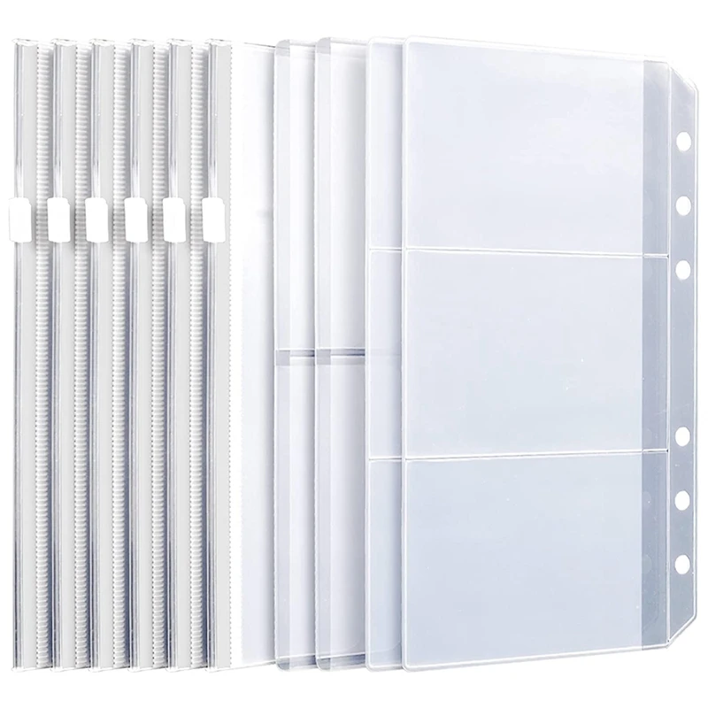

24Pcs A6 6 Ring Binder Pockets 3 Types Personal Planner Notebook Refills Filler Organizer Envelope Bill Pouch Card Pages