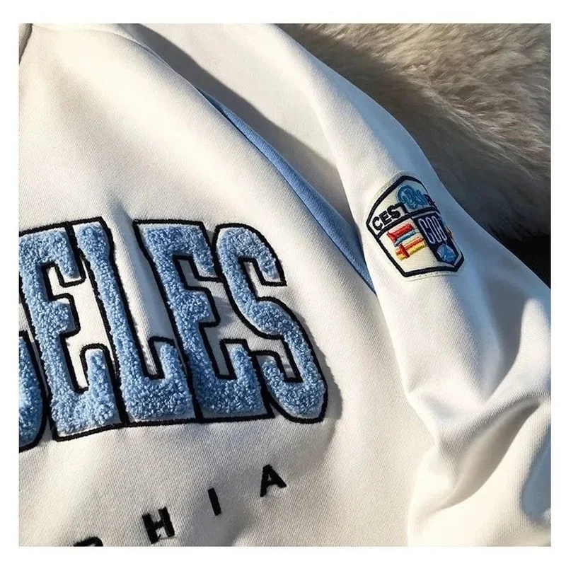 

New Womens Sweatshirt Retro Hoodie Women Embroidered Sweatshirt Harajuku V-neck Plus Size Hoodie Loose Couple Long-sleeved Shirt