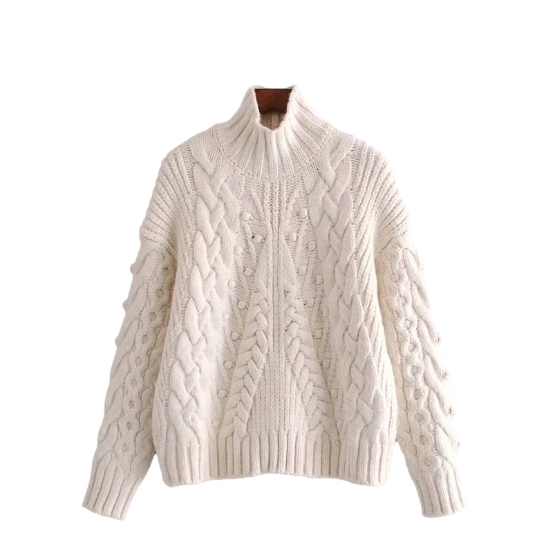 

Vogue Casual Woman Beige Loose Warm Turtleneck Sweaters Tide Winter Fashion Ladie Thick Knitwear Female Elegant Knit Pullover