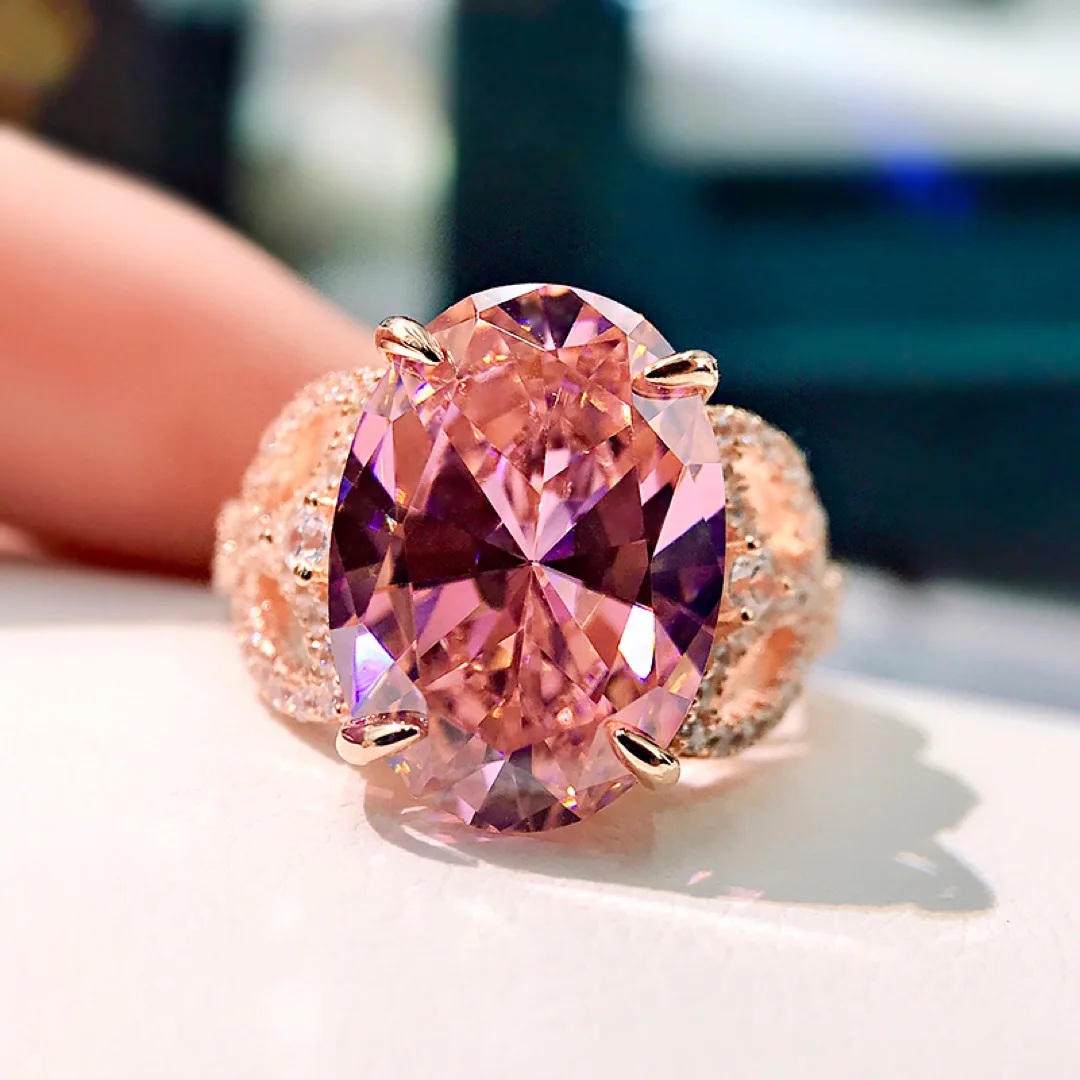 925 Sterling Silver Fashion Women'S Luxury Wedding Engagement Ring 10*14Mm 10 Carat Pink Gem Diamond Exquisite Jewelry | Украшения и