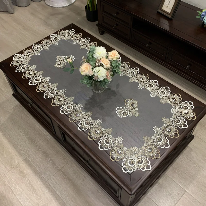 

European rectangular tea table mat American Western tablecloth new Chinese solid color cloth lace desk cover dust cover