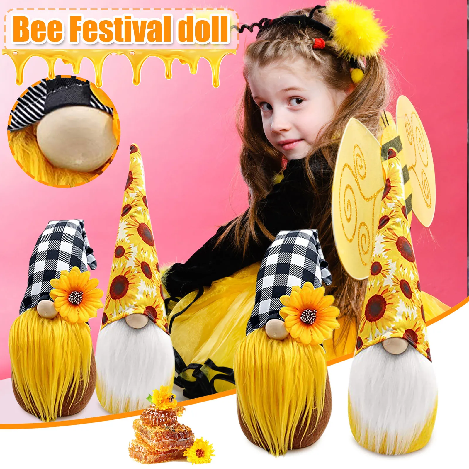 

Children's toys bee festival home decoration bee dwarf faceless doll doll decoration home decoration HOT мягкие игѬђки 40*