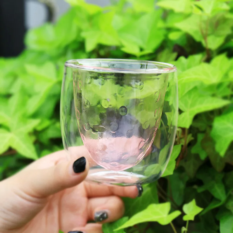 Креативная чашка из двойного стекла 250 мл милый стакан в форме клубники