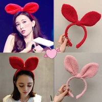 girls cute rabbit ears bow hair bands headwear kids women lovely solid color plush headbands christmas party hair accessories