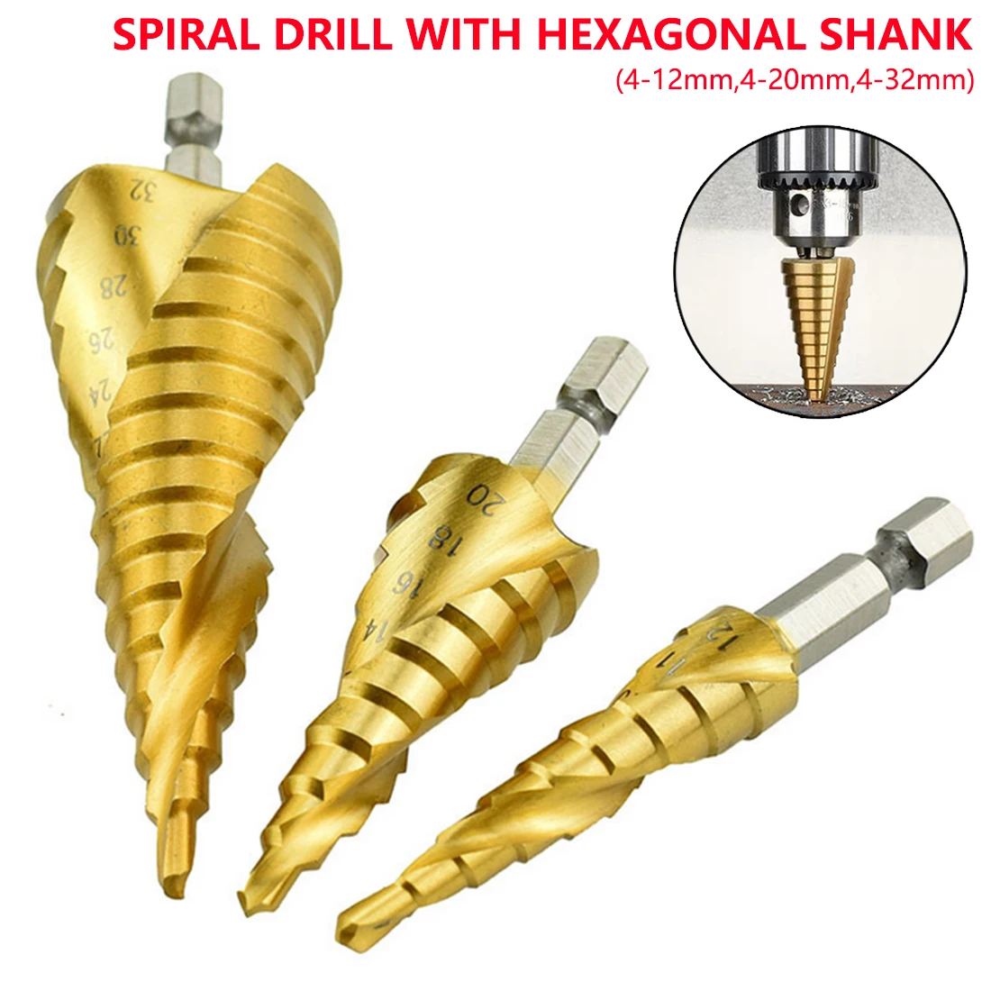 Спиральное Рифленое центральное сверло из быстрорежущей стали с шестигранным