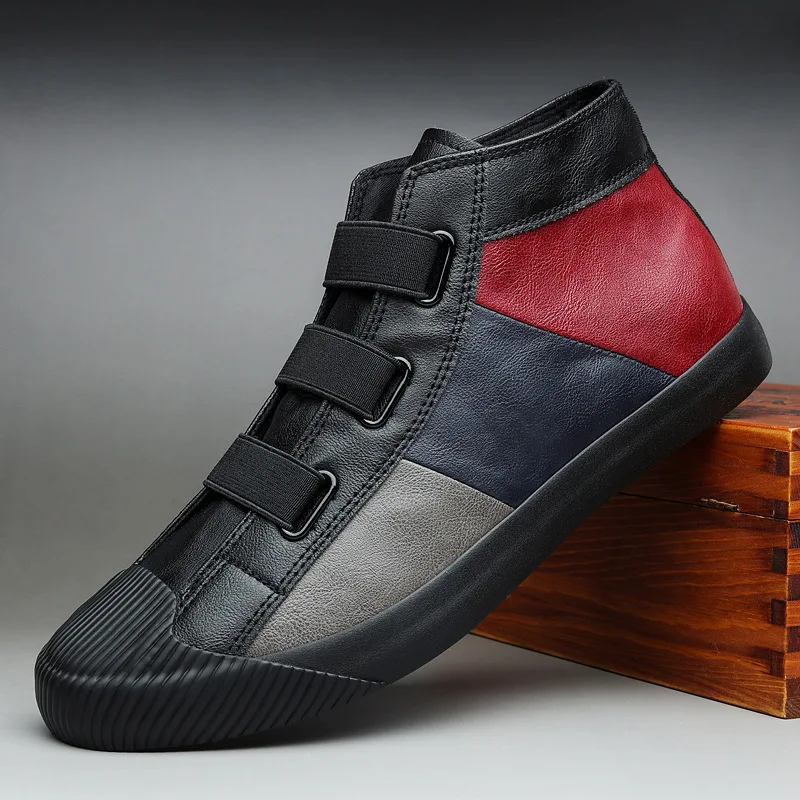 Мужские высокие кроссовки из искусственной кожи разноцветные кожаные