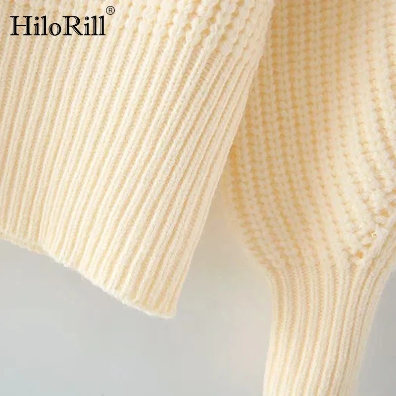 

HiloRill Chic Women Lantern Long Sleeve Sweaters 2021 Solid Color Casual O Neck Knitted Jumpers Fashion Ladies Pullover Tops