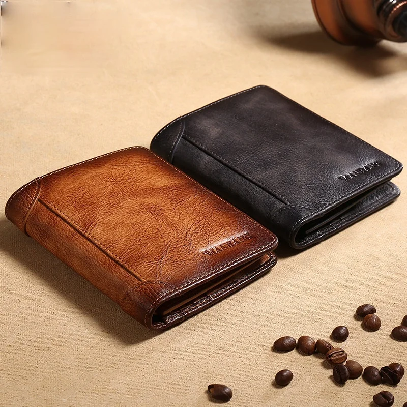 

2021 HOT Genuine Leather Men Wallet Small Mini Card Holder Male Wallet Pocket Retro purse High Quality