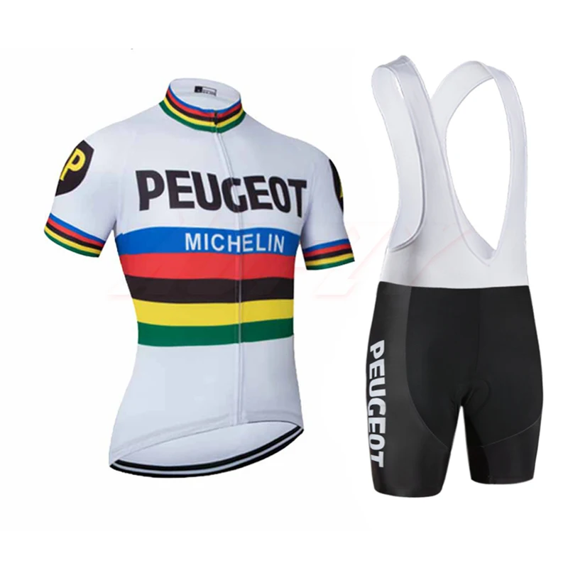 

New Men Peugeot Cycling Jersey France Spain Bike Retro Color Bar Clothing Cycling Wear Racing Clothes Checkered Cycling Clothing